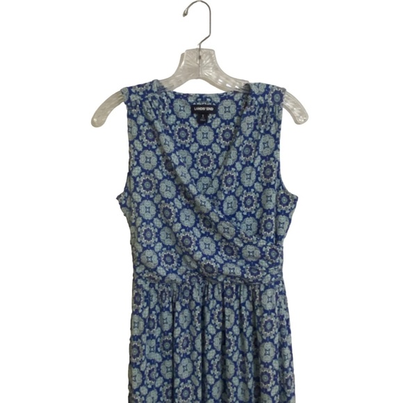 Lands End Blue Boho Maxi Length Dress Crossover Coastal Top Soft Stretch Small - Picture 2 of 7